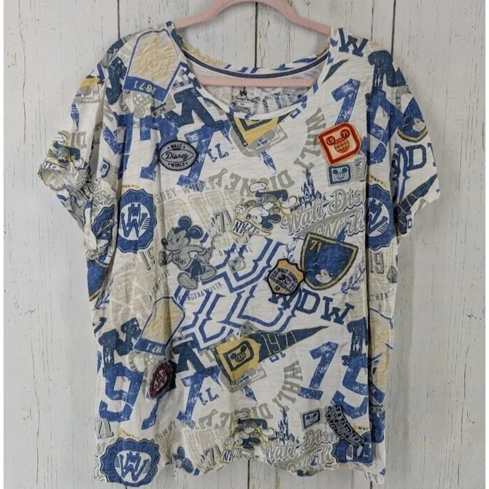 Disney Parks Size 1X Authentic Mickey Varsity Patches Short Sleeve Top
